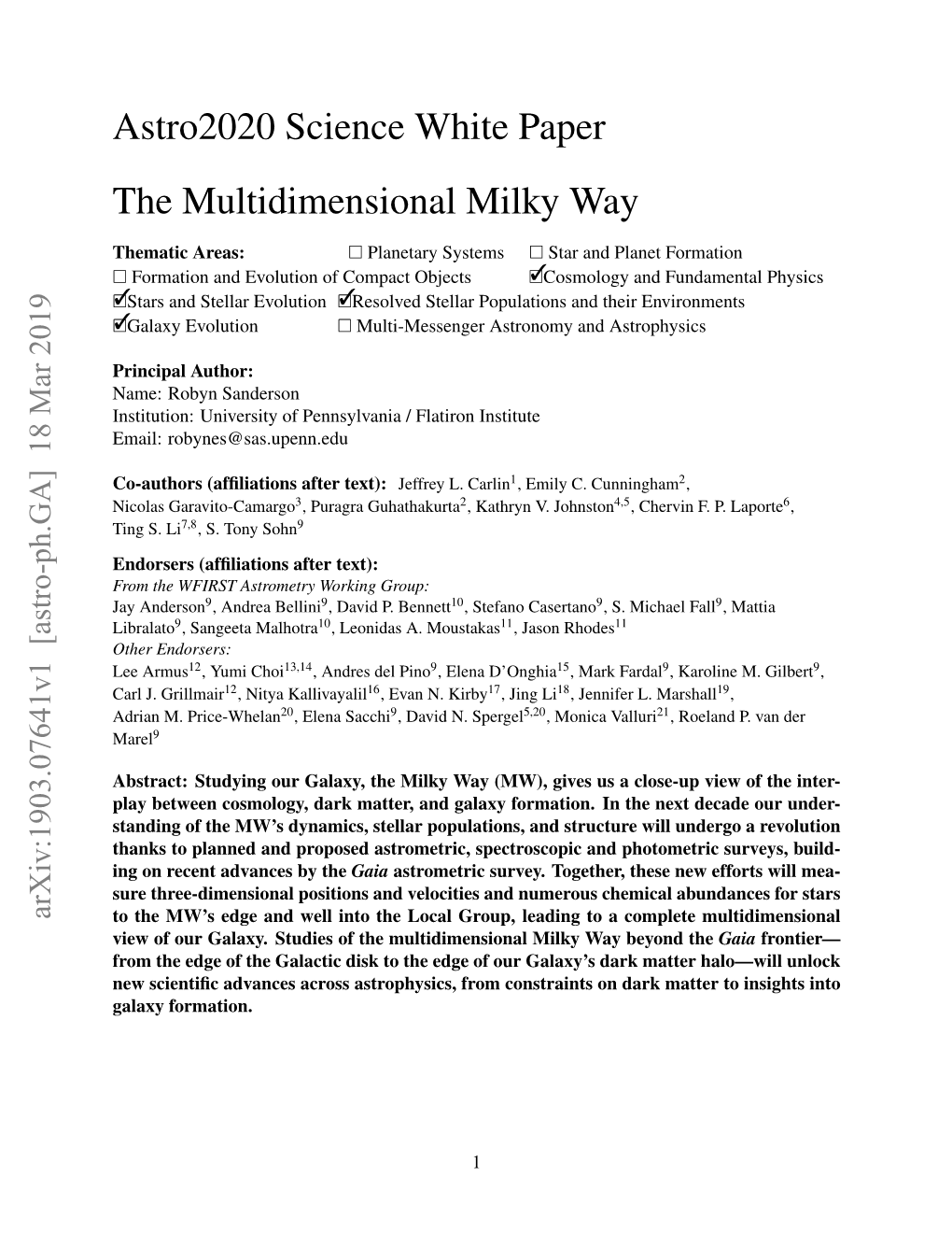 Astro2020 Science White Paper the Multidimensional Milky Way