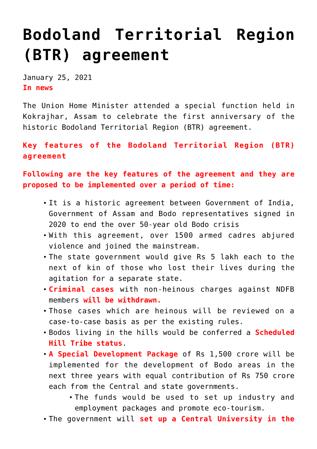 Bodoland Territorial Region (BTR) Agreement