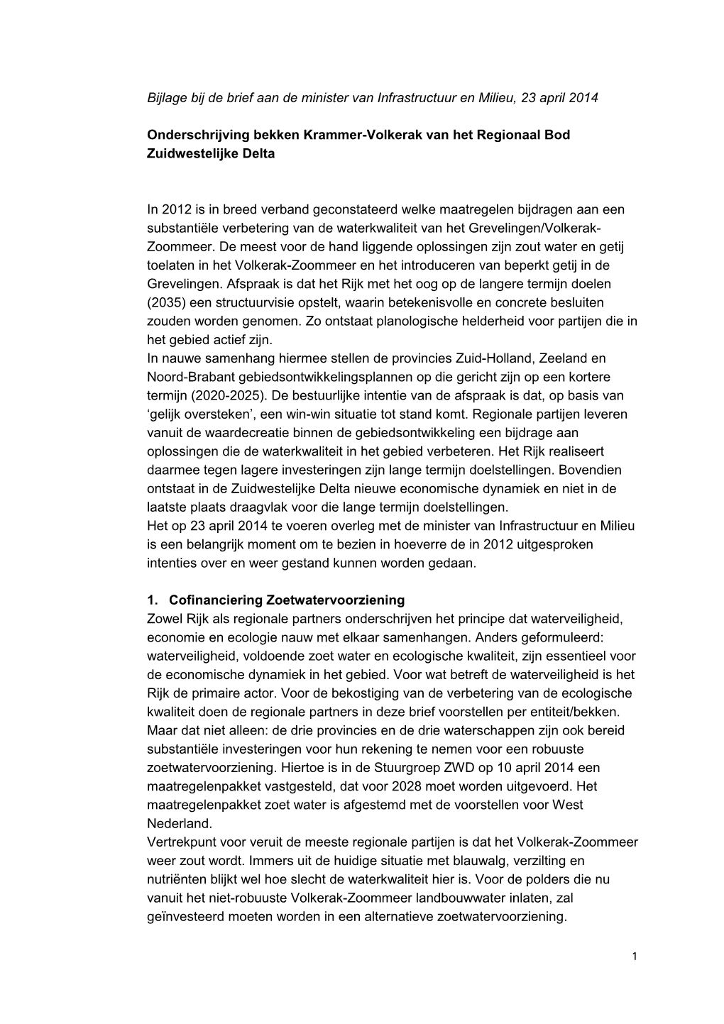 Onderschrijvingsdocument Krammer-Volkerak