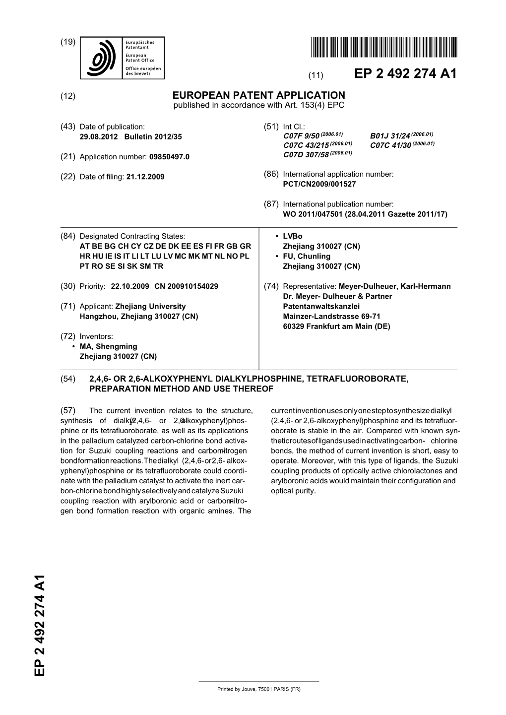 2,4,6- Or 2,6-Alkoxyphenyl Dialkylphosphine, Tetrafluoroborate, Preparation Method and Use Thereof