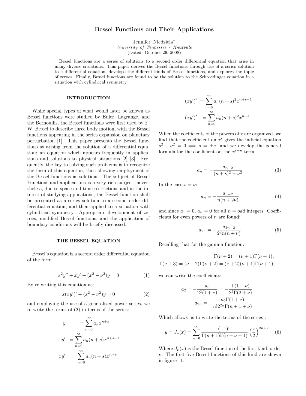 Bessel Functions and Their Applications