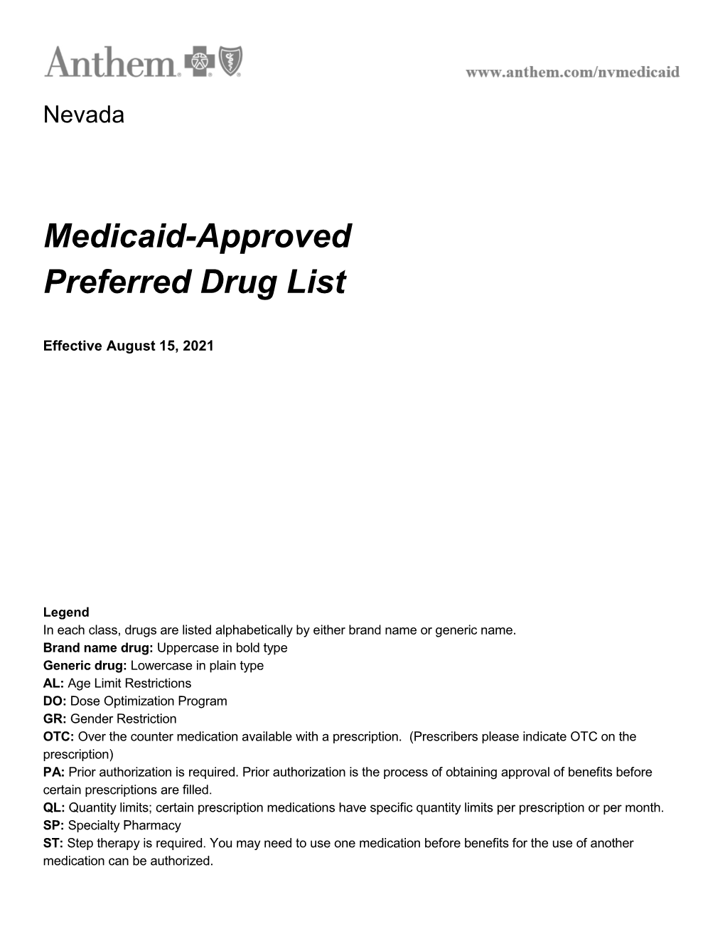 Nevada Medicaid Formulary