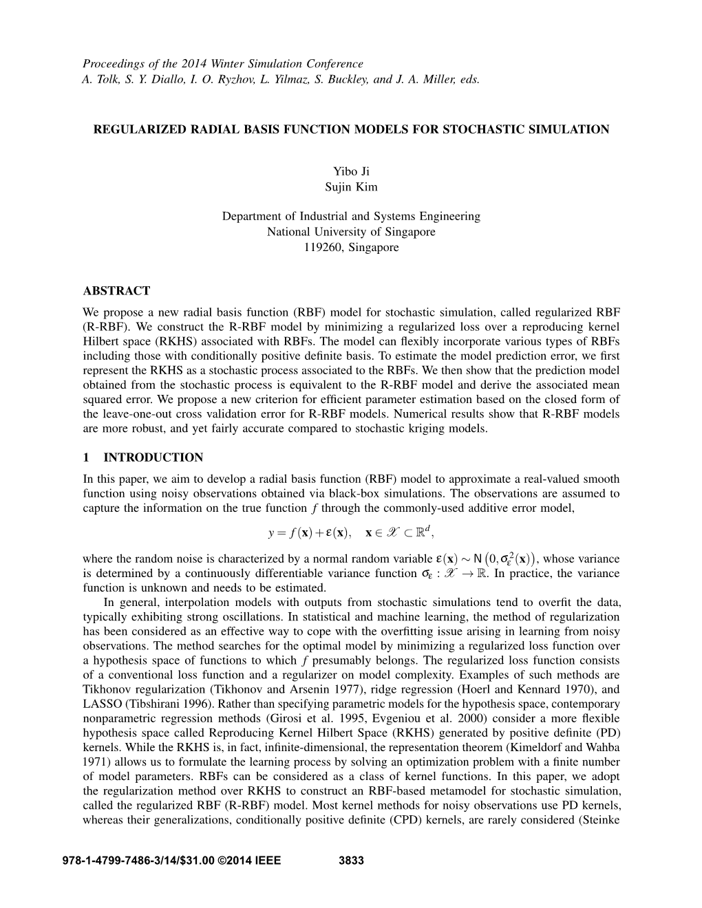 Regularized Radial Basis Function Models for Stochastic Simulation