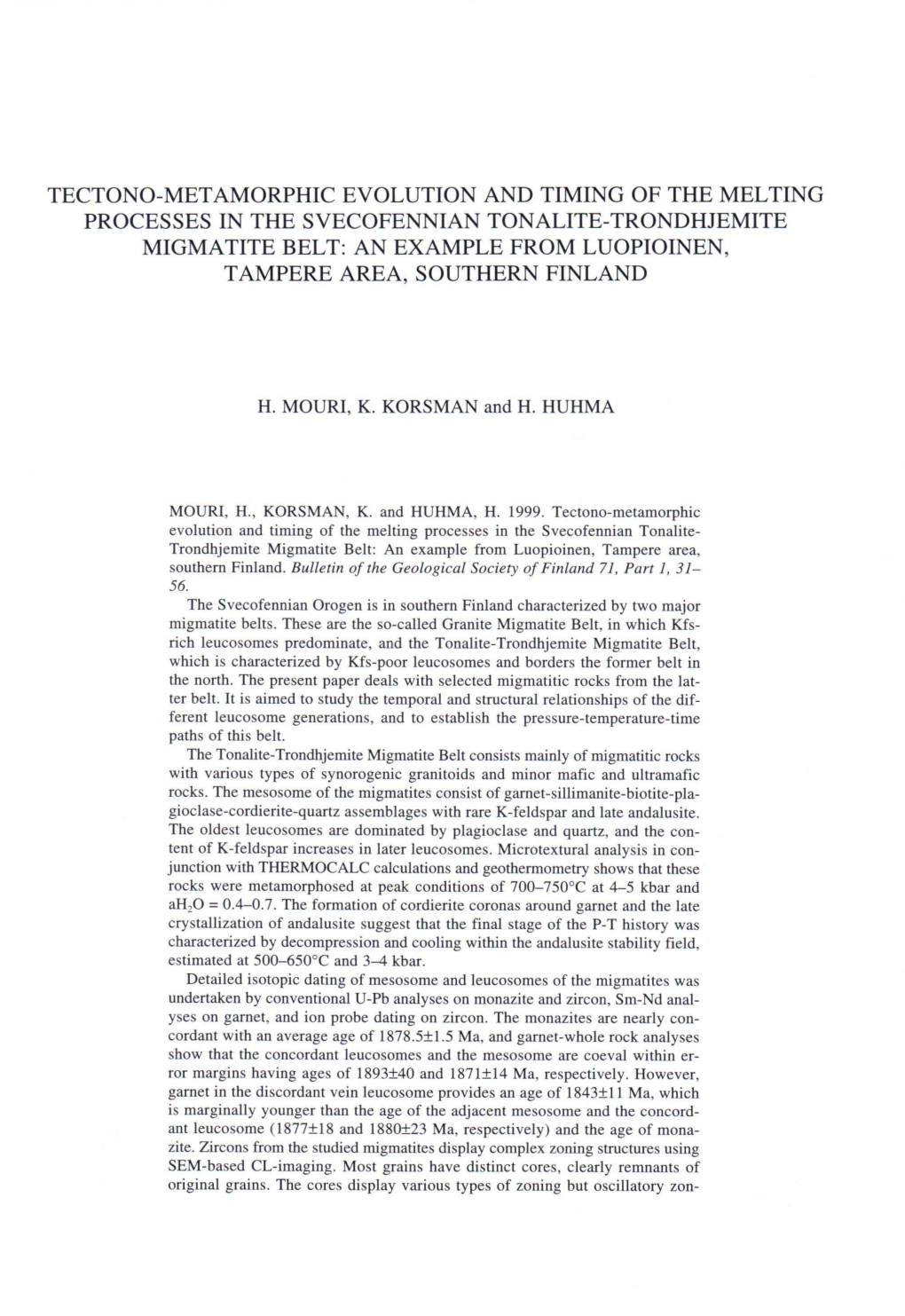 Tectono-Metamorphic Evolution and Timing of The