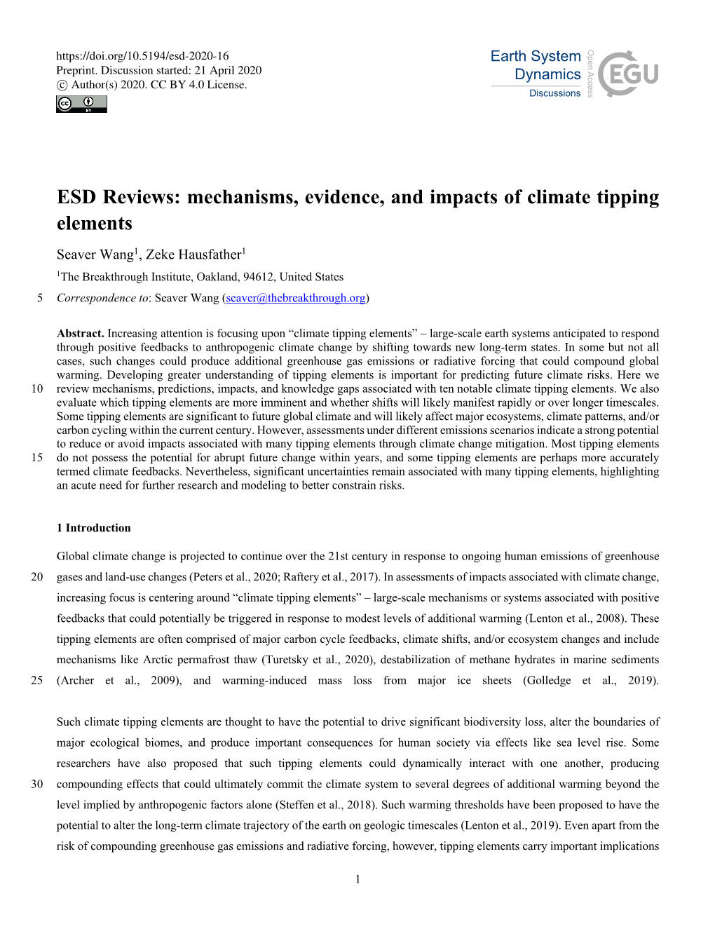 ESD Reviews: Mechanisms, Evidence, and Impacts of Climate