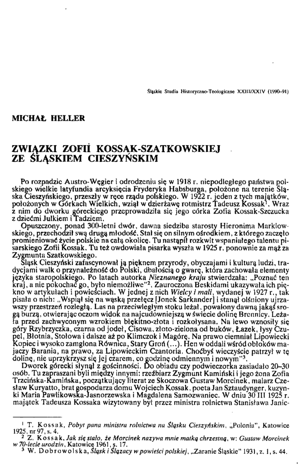 Związki Zofii Kossak-Szatkowskiej Ze Śląskiem Cieszyńskim