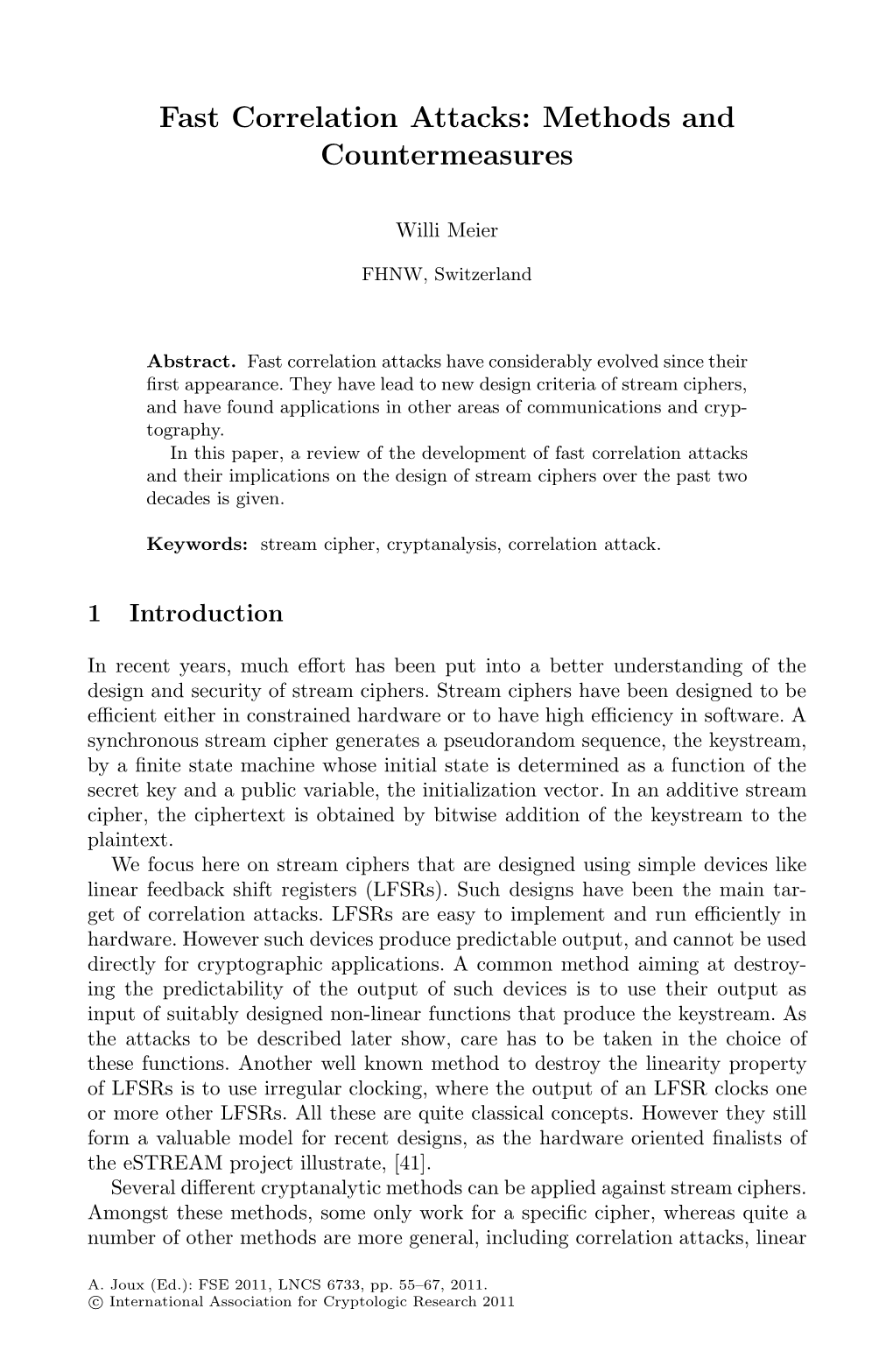 Fast Correlation Attacks: Methods and Countermeasures