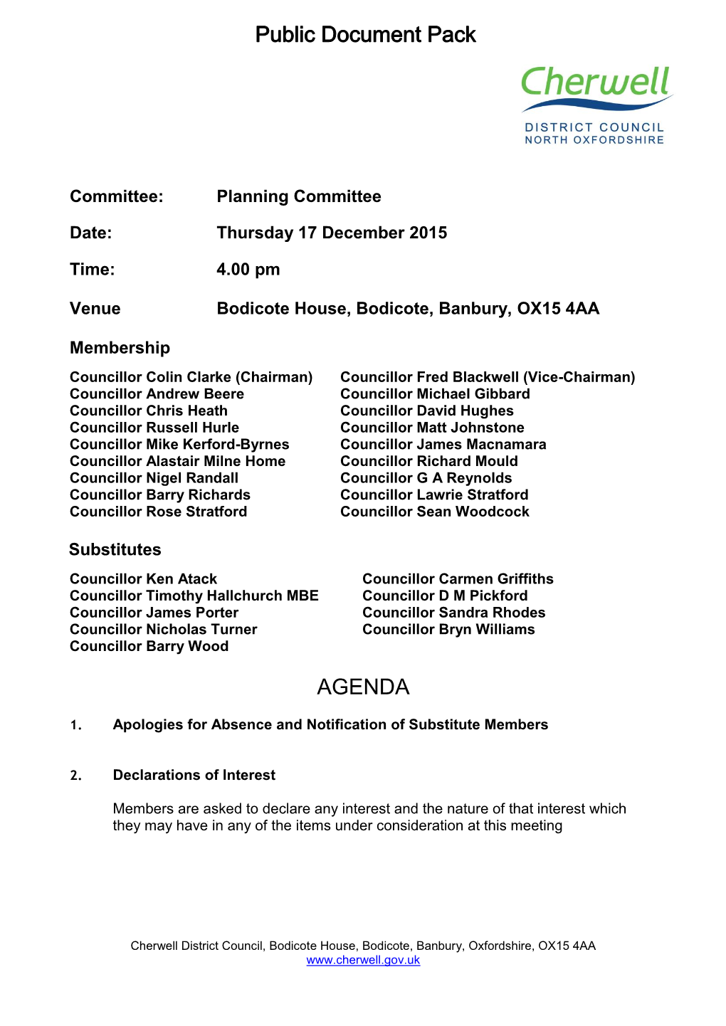 Agenda Document for Planning Committee, 17/12/2015 16:00