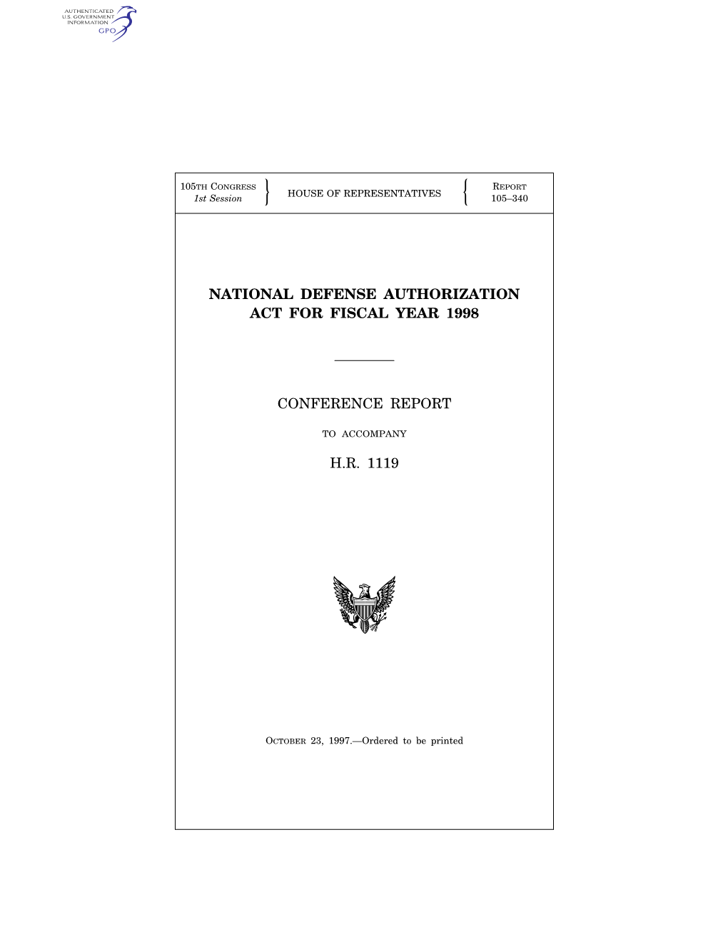 National Defense Authorization Act for Fiscal Year 1998 Conference Report H.R. 1119