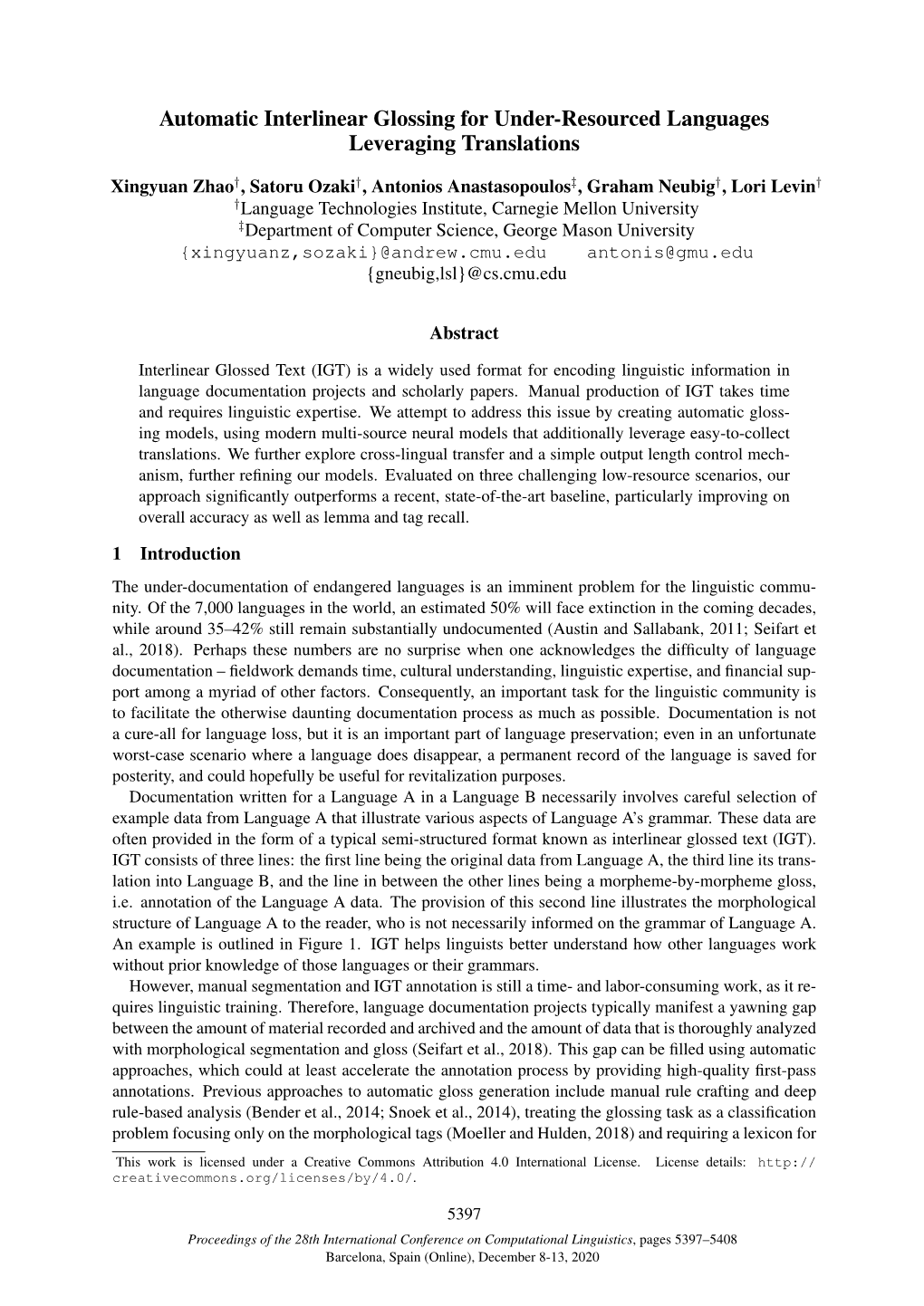 Automatic Interlinear Glossing for Under-Resourced Languages Leveraging Translations