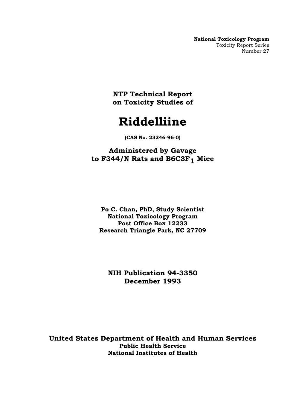 TOX-27: Riddelliine (CASRN 23246-96-0)