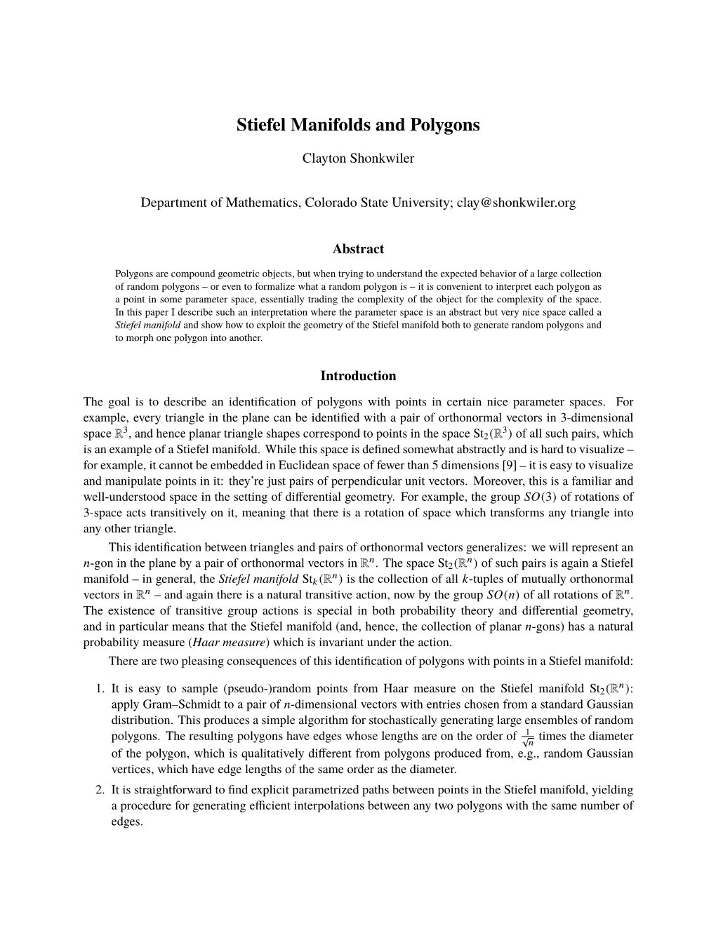 Stiefel Manifolds and Polygons