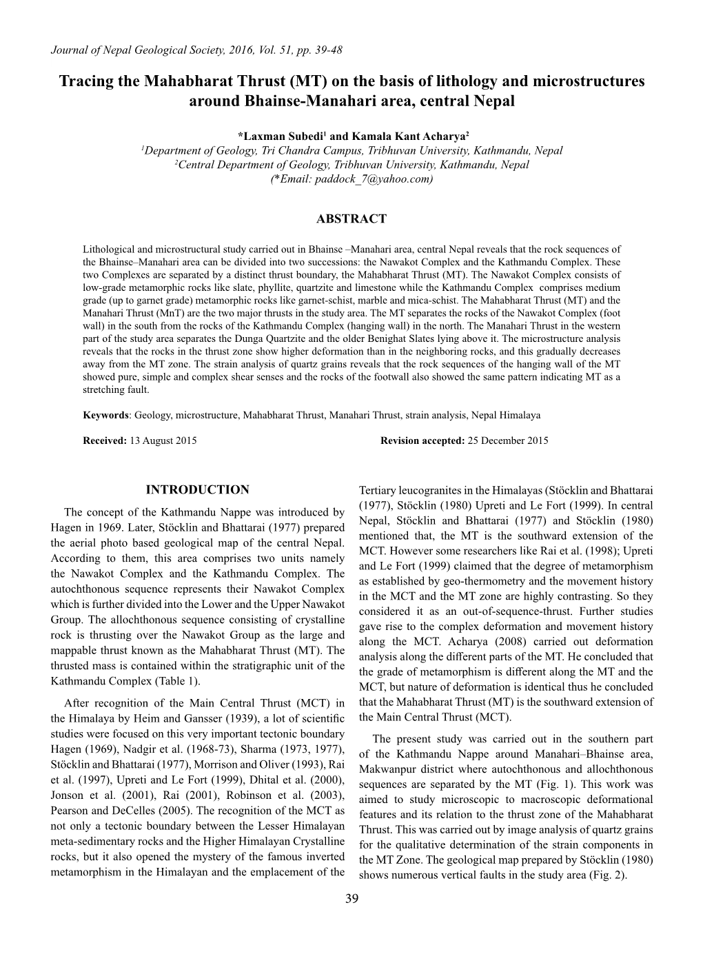 Tracing the Mahabharat Thrust (MT) on the Basis of Lithology and Microstructures Around Bhainse-Manahari Area, Central Nepal