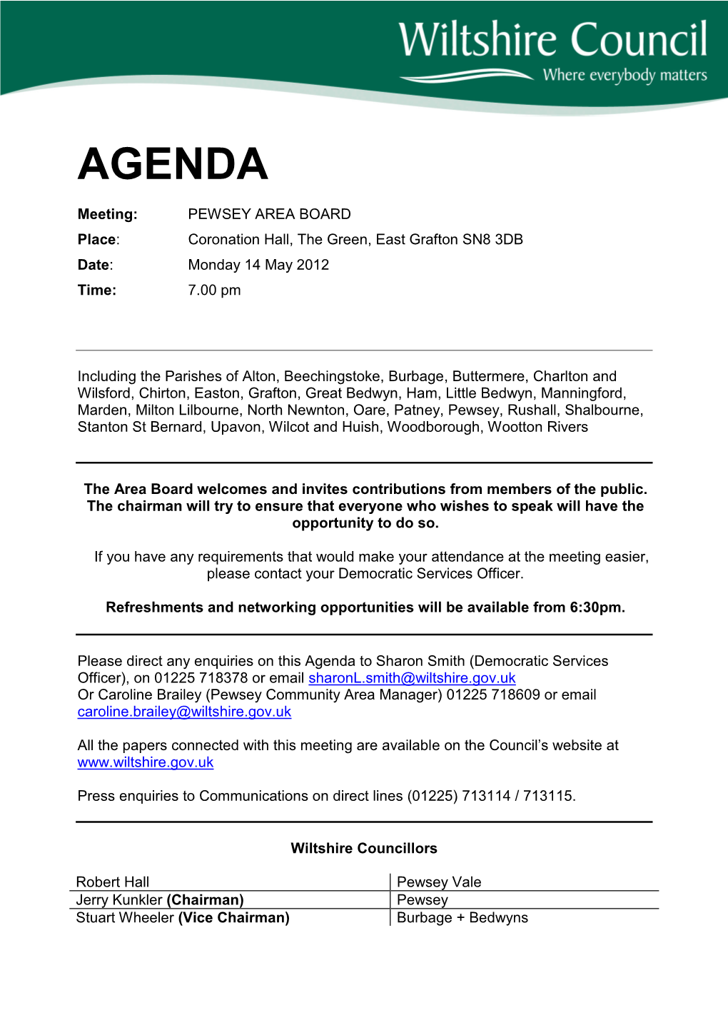 Agenda Frontsheet 14/05/2012, 19.00