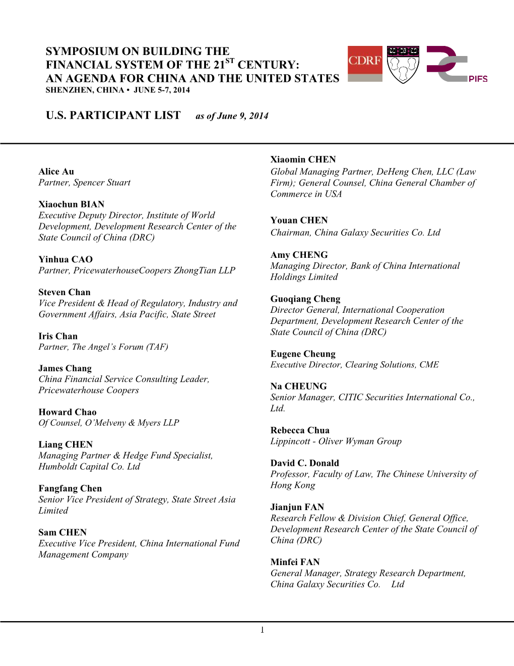 2014 China – US Symposium Participant List