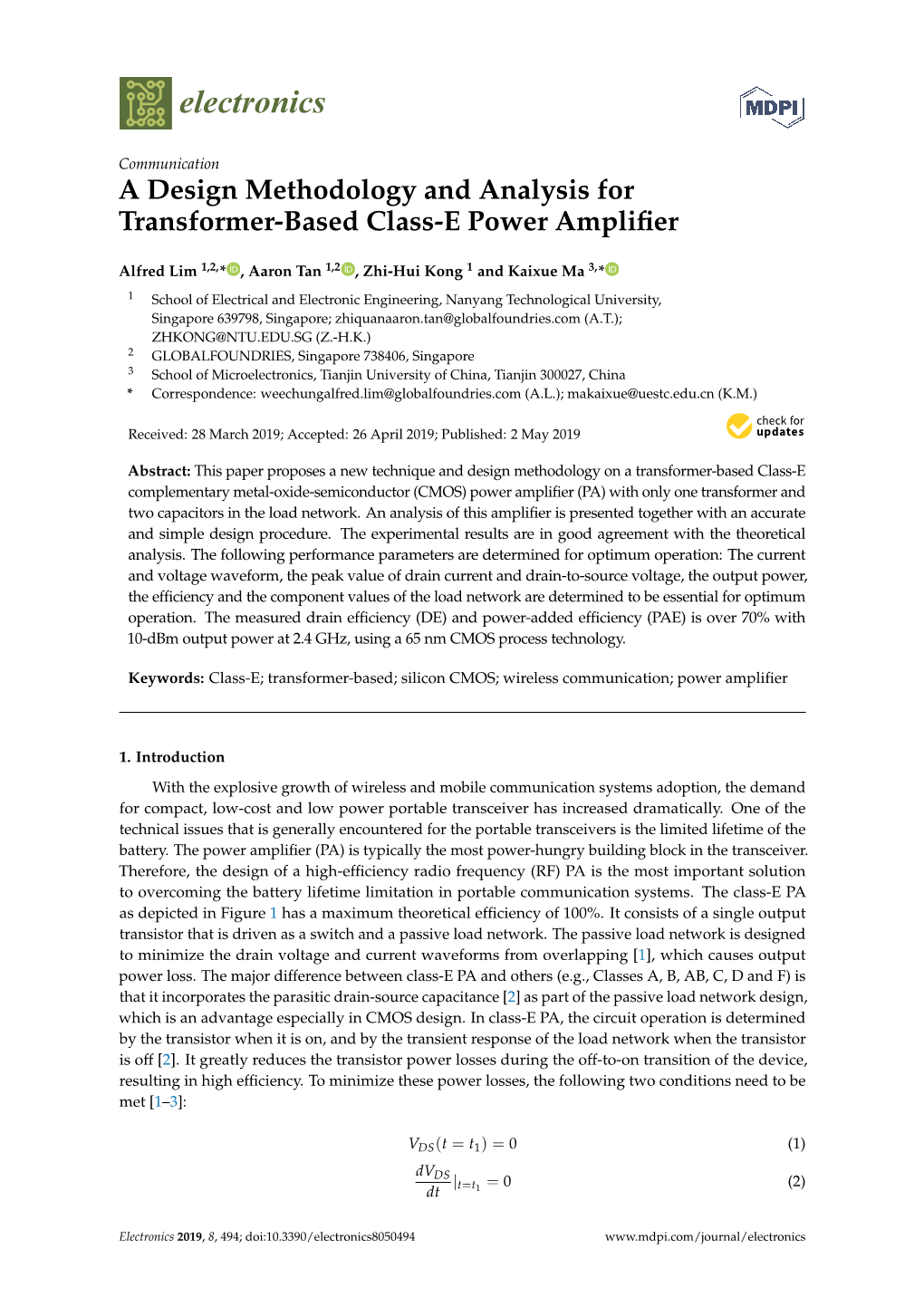 A Design Methodology and Analysis for Transformer-Based Class-E Power Ampliﬁer