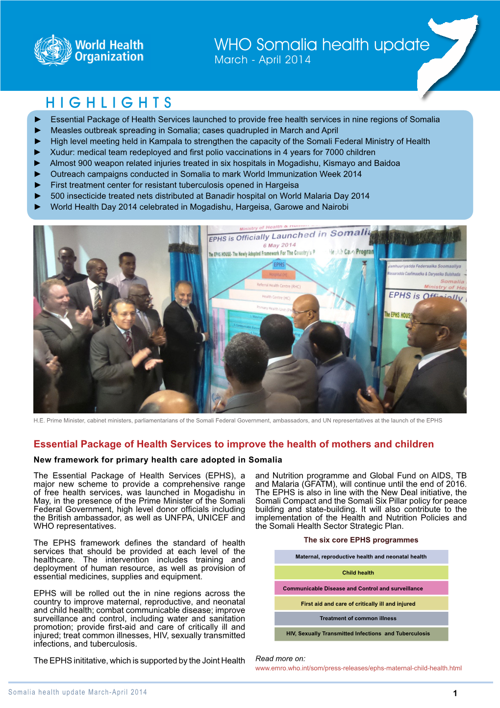 WHO Somalia Health Update March - April 2014