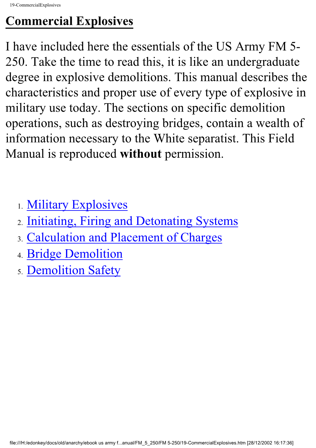 US Army Explosives and Demolitions Manual