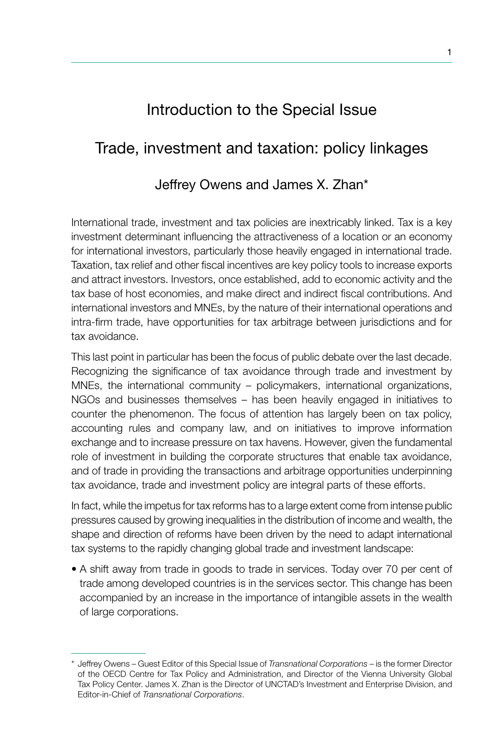 Introduction to the Special Issue Trade, Investment and Taxation