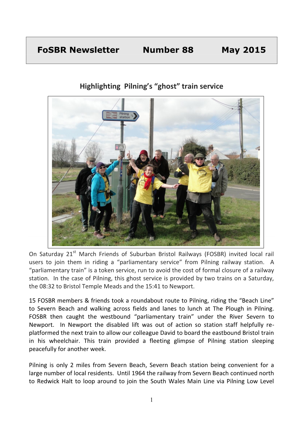 Fosbr Newsletter Number 88 May 2015 Highlighting Pilning's “Ghost”