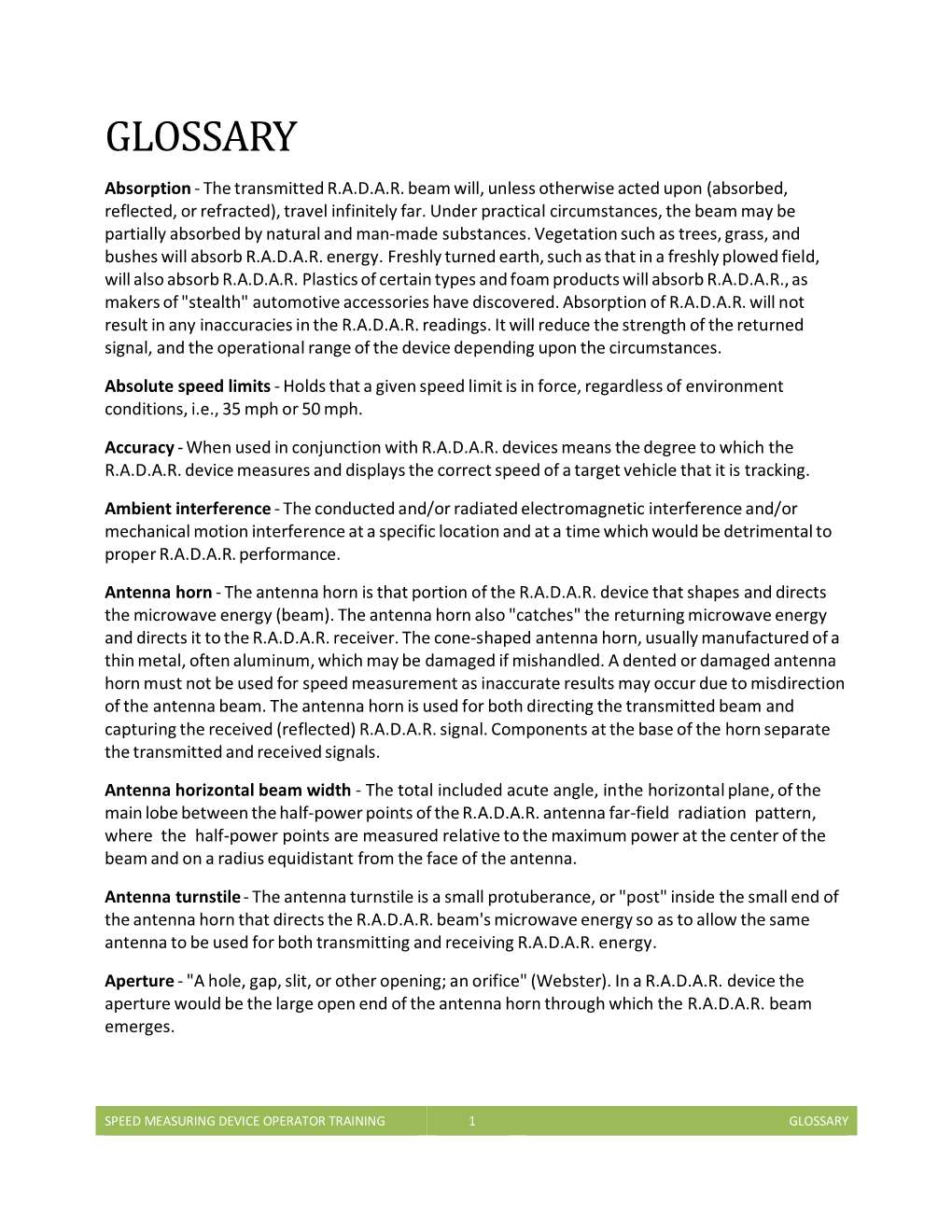 Glossary | Speed Measuring Device Resources 191.94 KB