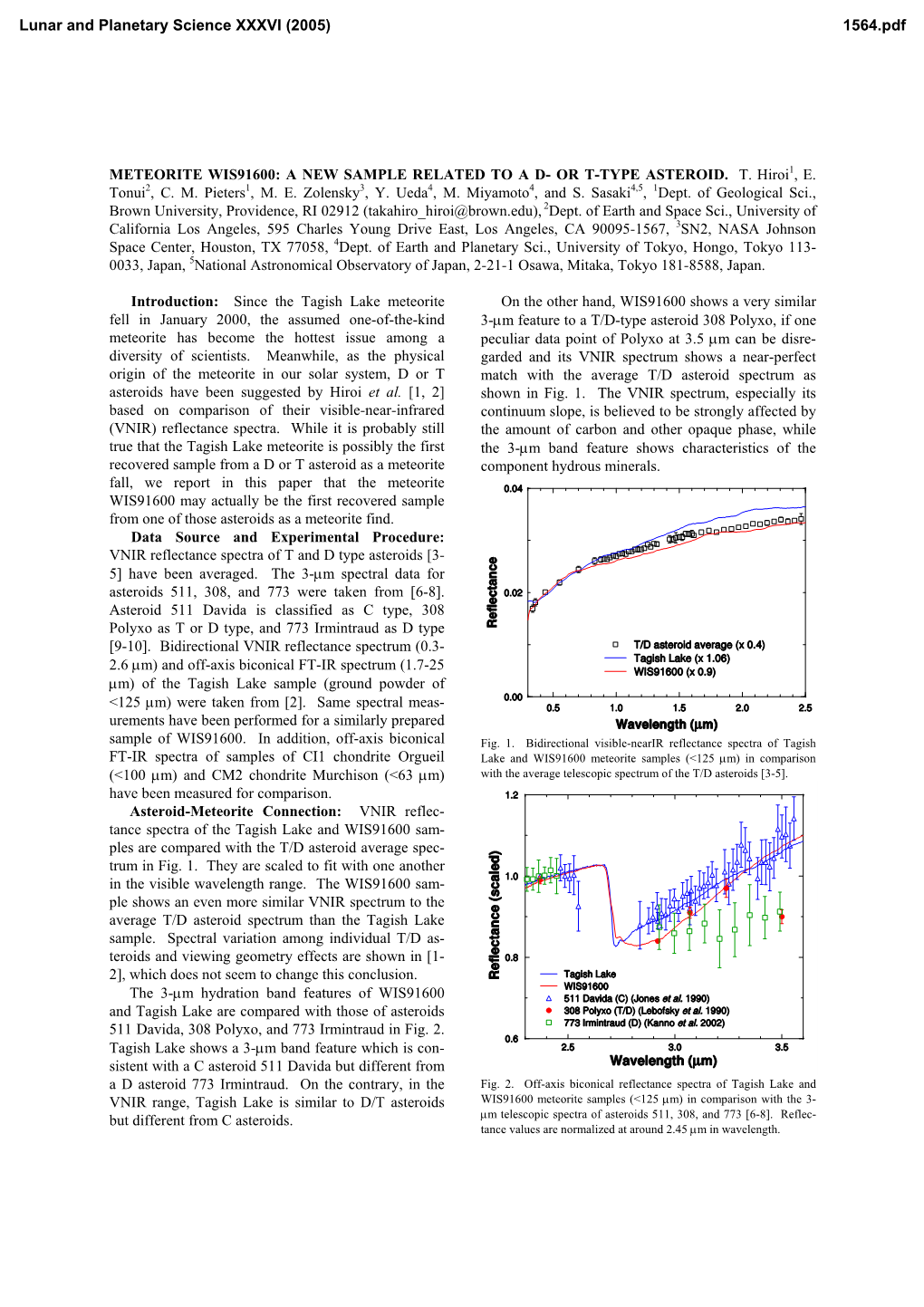 Meteorite Wis91600: a New Sample Related to a D- Or T-Type Asteroid