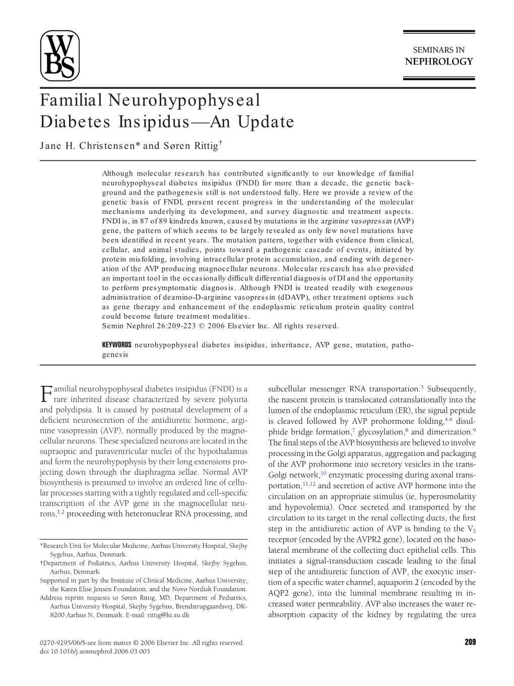 Familial Neurohypophyseal Diabetes Insipidus—An Update Jane H