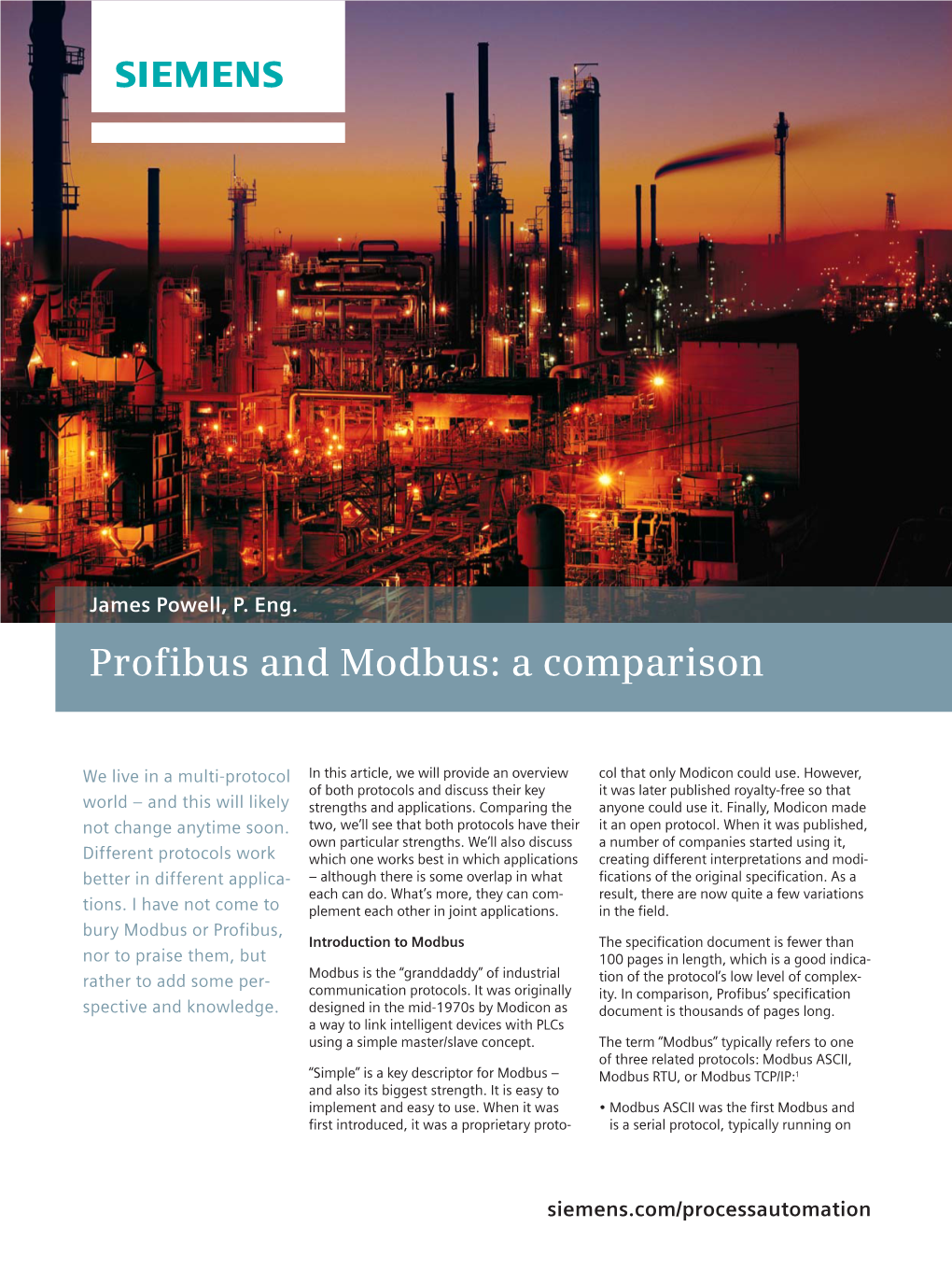 Profibus and Modbus: a Comparison