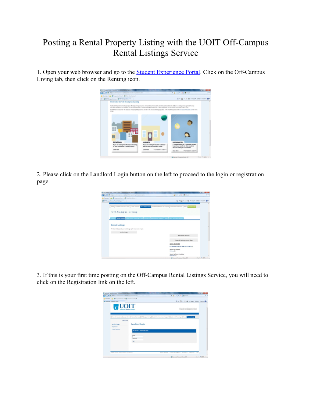 Posting a Rental Property Listing with the UOIT Off-Campus Rental Listings Service