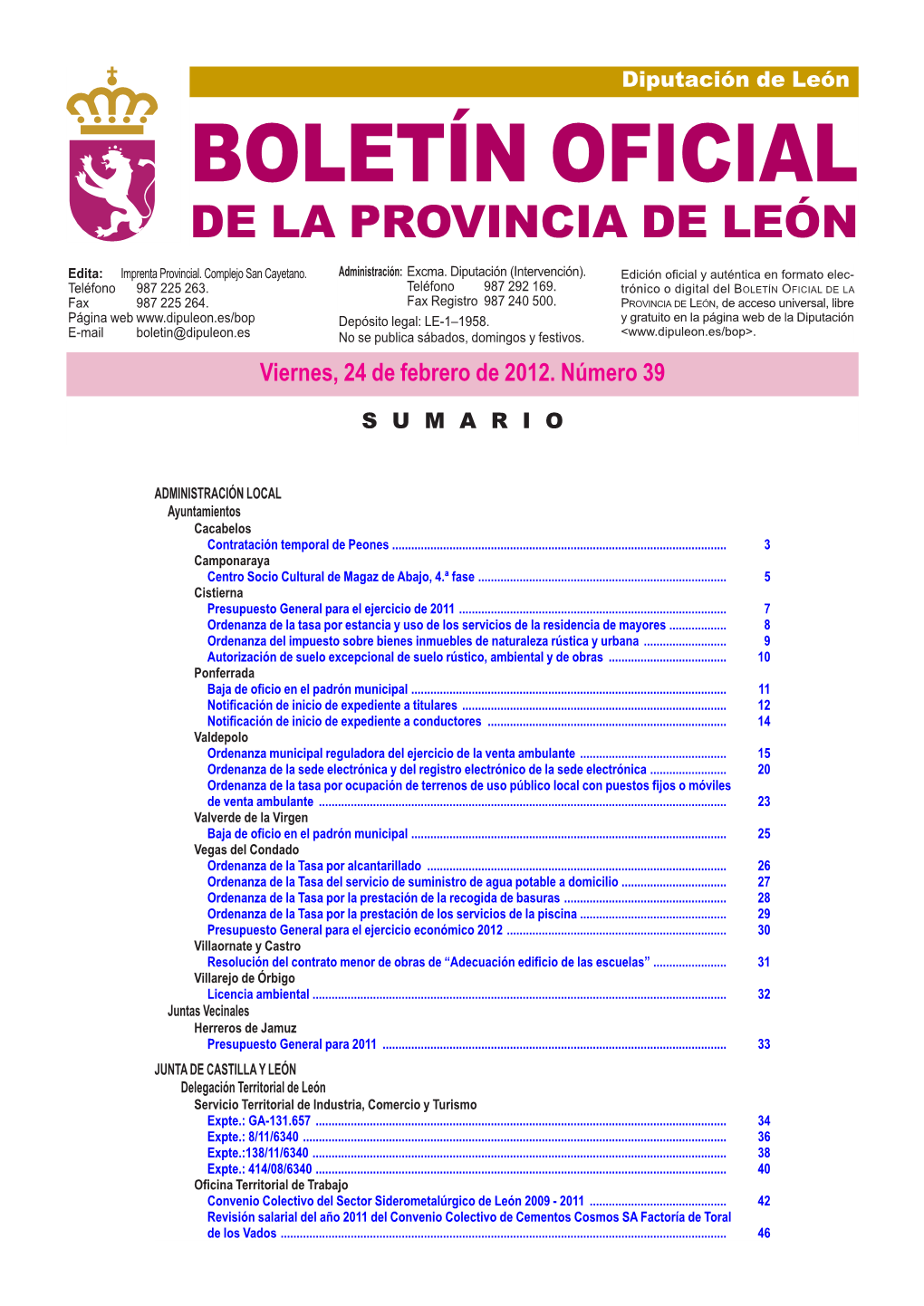 Boletín Oficial De La Provincia De León