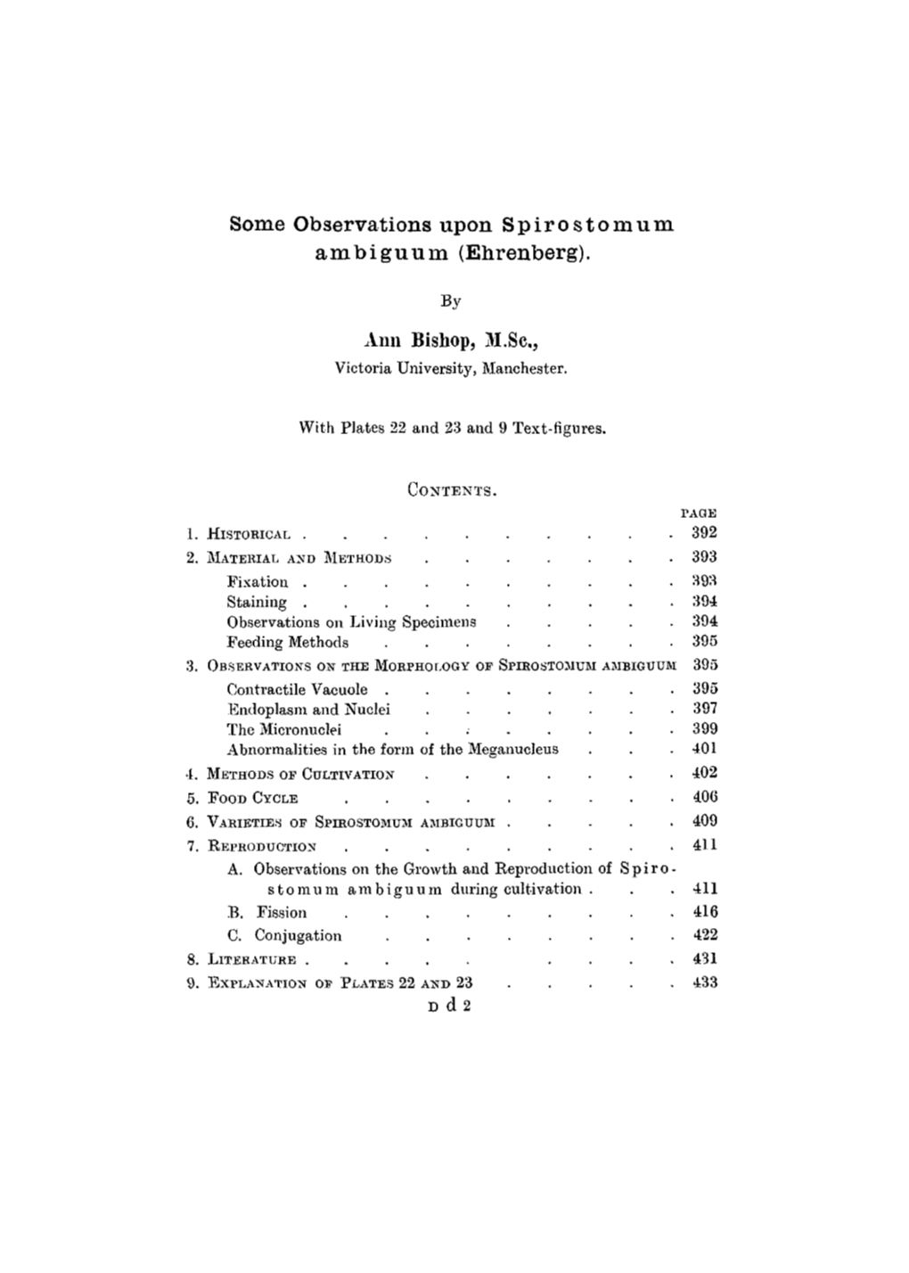 Some Observations Upon Spirostomum Ambiguum (Ehrenberg). Ann Bishop, 31.Sc