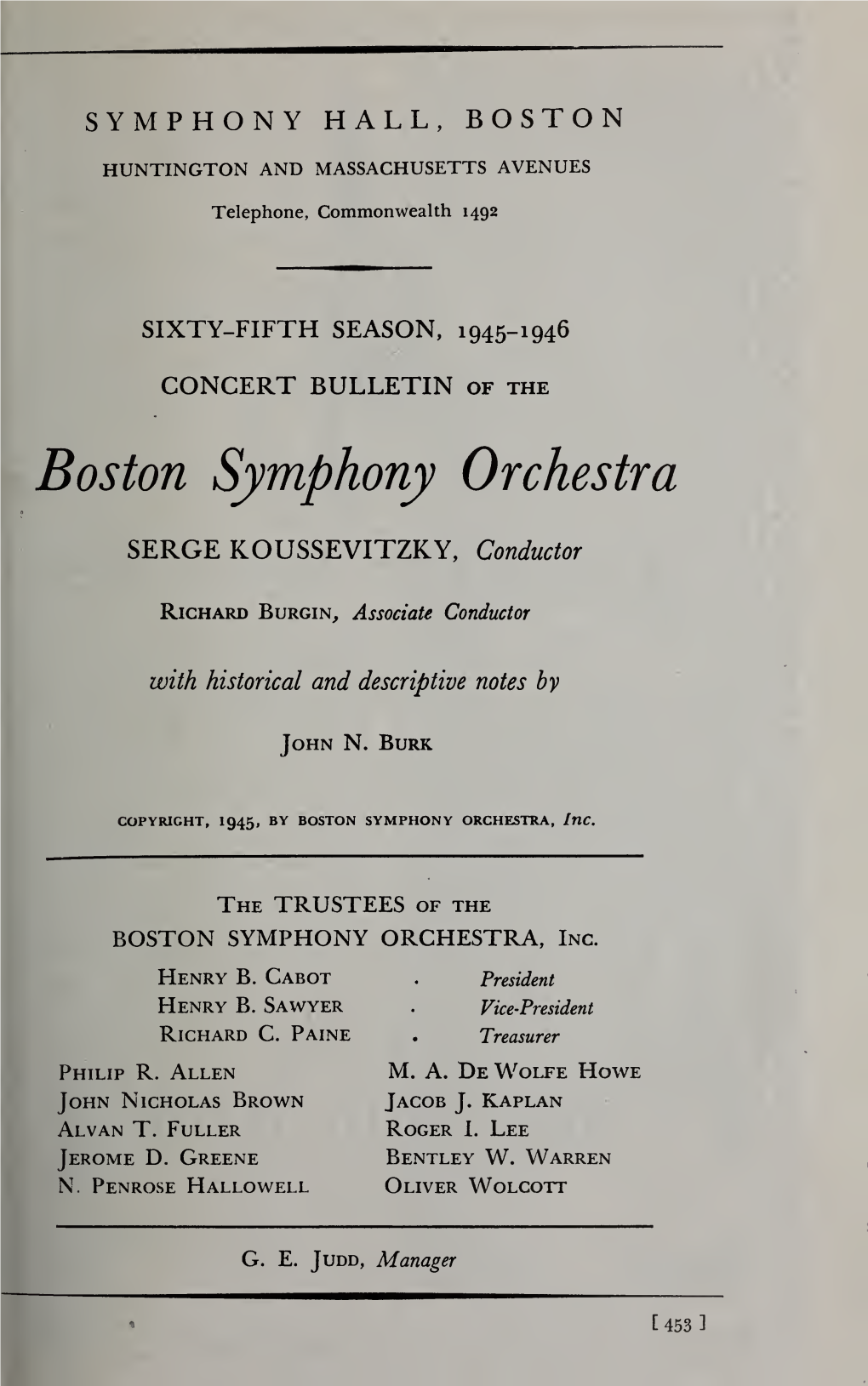 Boston Symphony Orchestra Concert Programs, Season 65,1945-1946