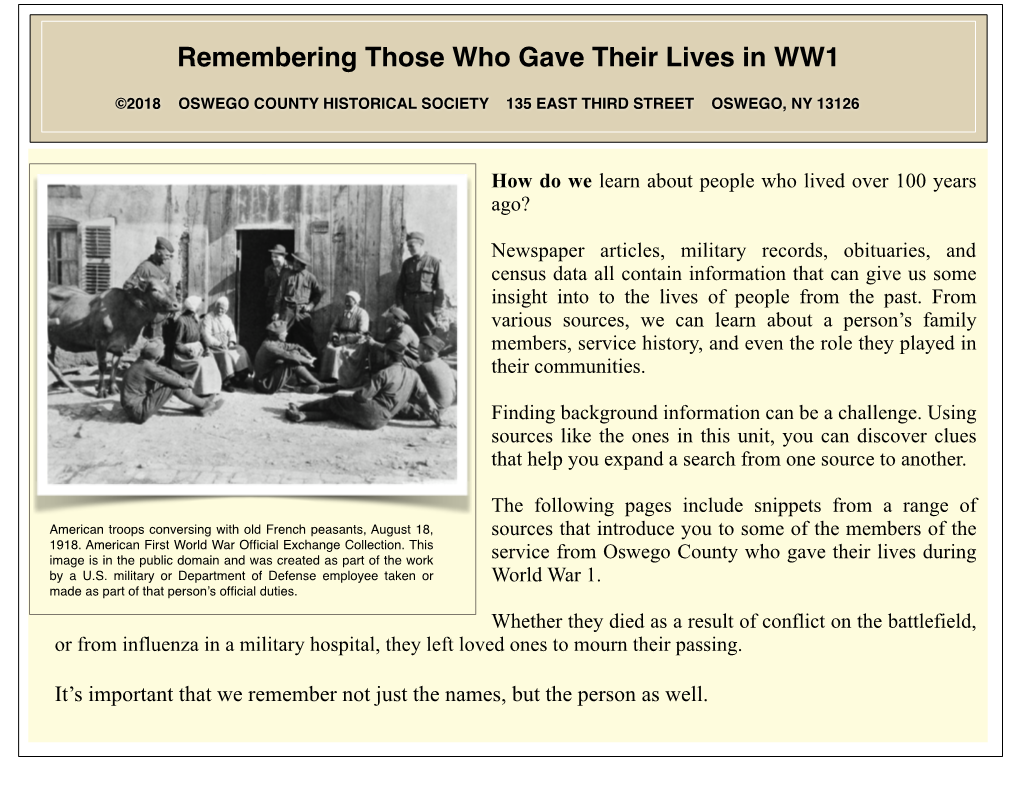 Remembering Those Who Gave Their Lives in WW1