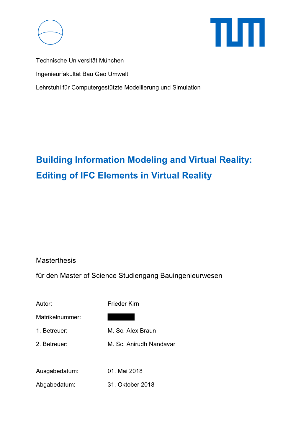 Building Information Modeling and Virtual Reality: Editing of IFC Elements in Virtual Reality