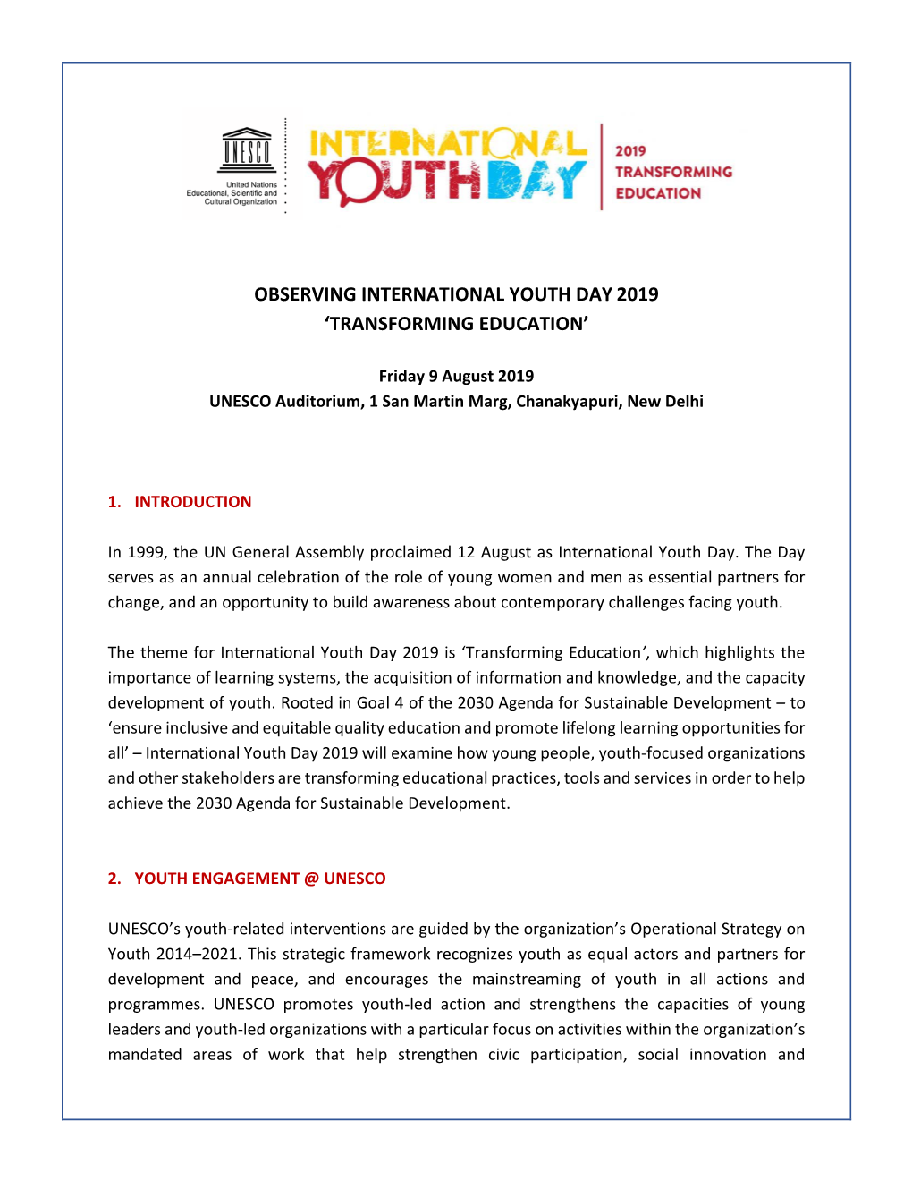Observing International Youth Day 2019 'Transforming Education'
