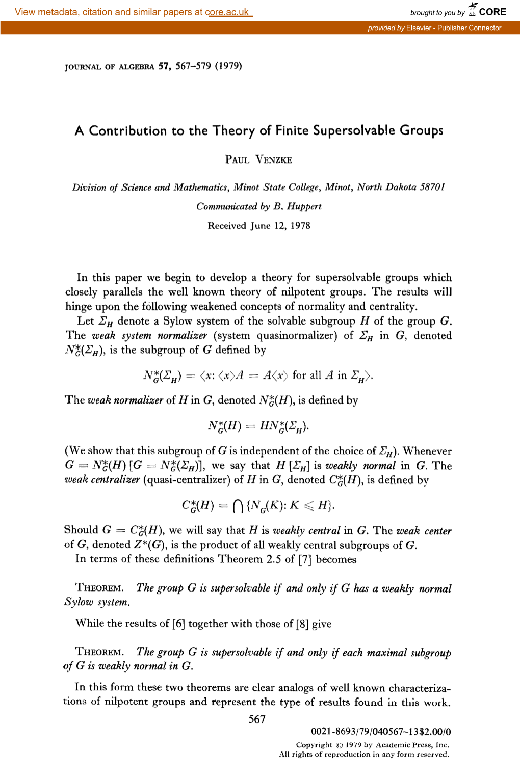 A Contribution to the Theory of Finite Supersolvable Groups