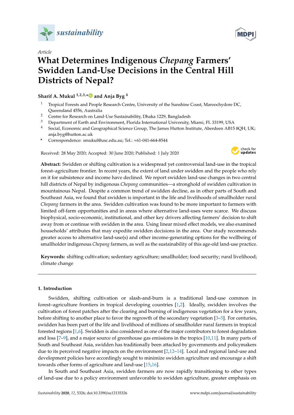What Determines Indigenous Chepang Farmers' Swidden Land-Use Decisions in the Central Hill Districts of Nepal?