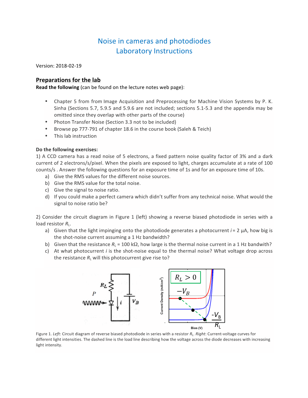 Noise in Cameras and Photodiodes Laboratory Instructions