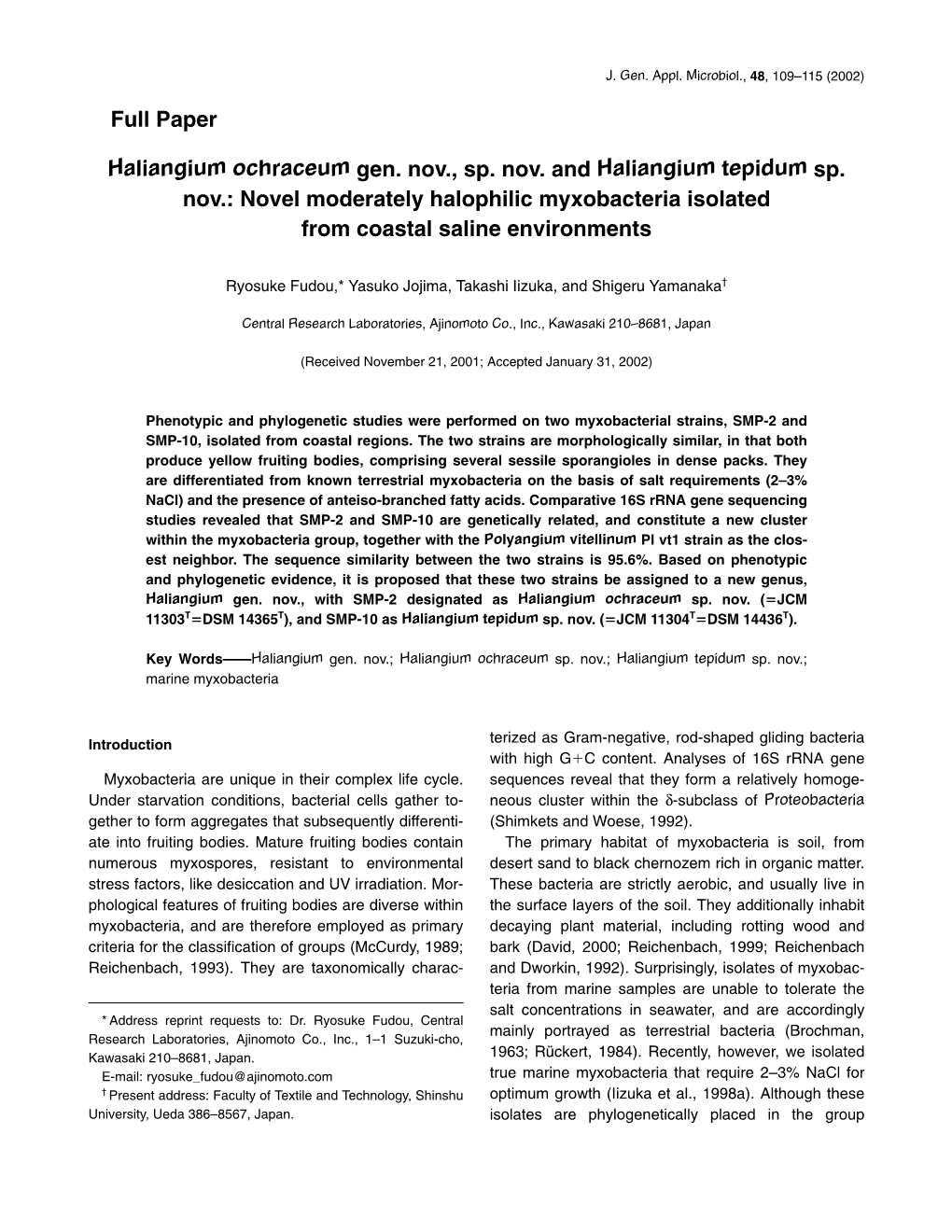 J. Gen. Appl. Microbiol., 48, 109–115 (2002)