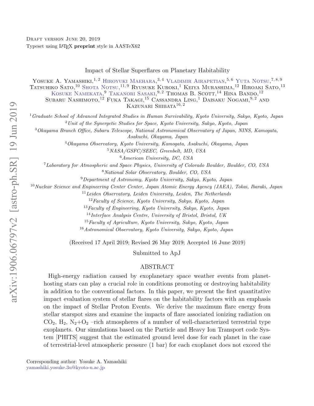 Impact of Stellar Superflares on Planetary Habitability 3 Exoplanets (Atri 2017)