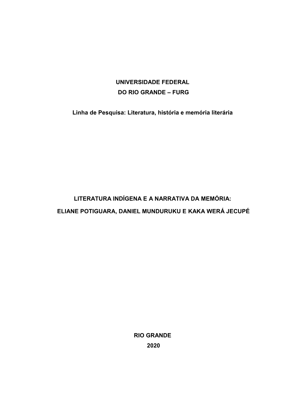 Literatura, História E Memória Literária LITERATURA INDÍGENA