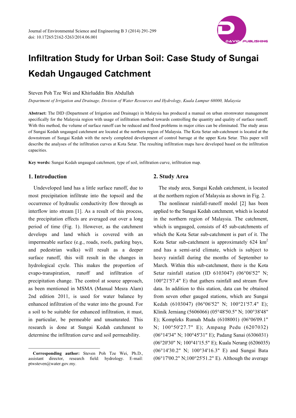 Infiltration Study for Urban Soil: Case Study of Sungai Kedah Ungauged Catchment