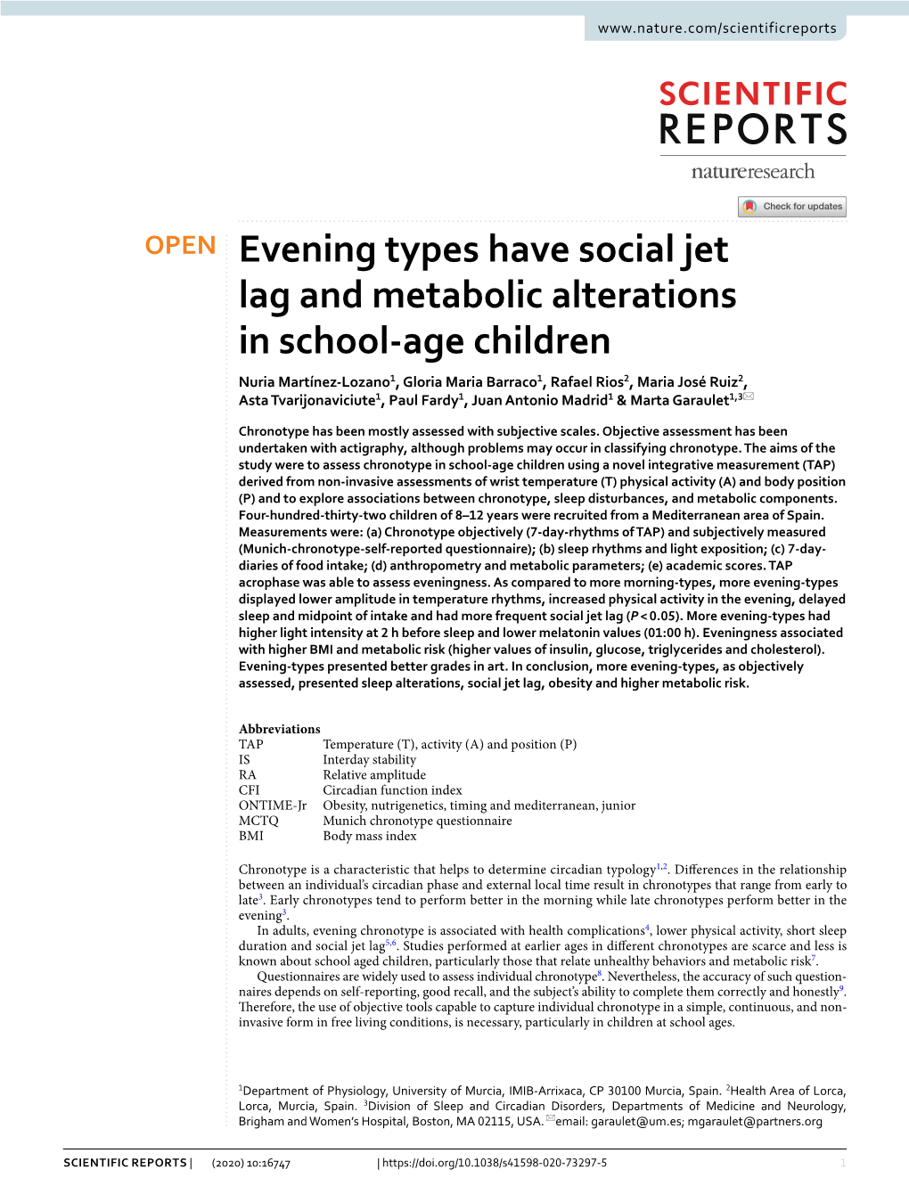 Evening Types Have Social Jet Lag and Metabolic Alterations in School-Age