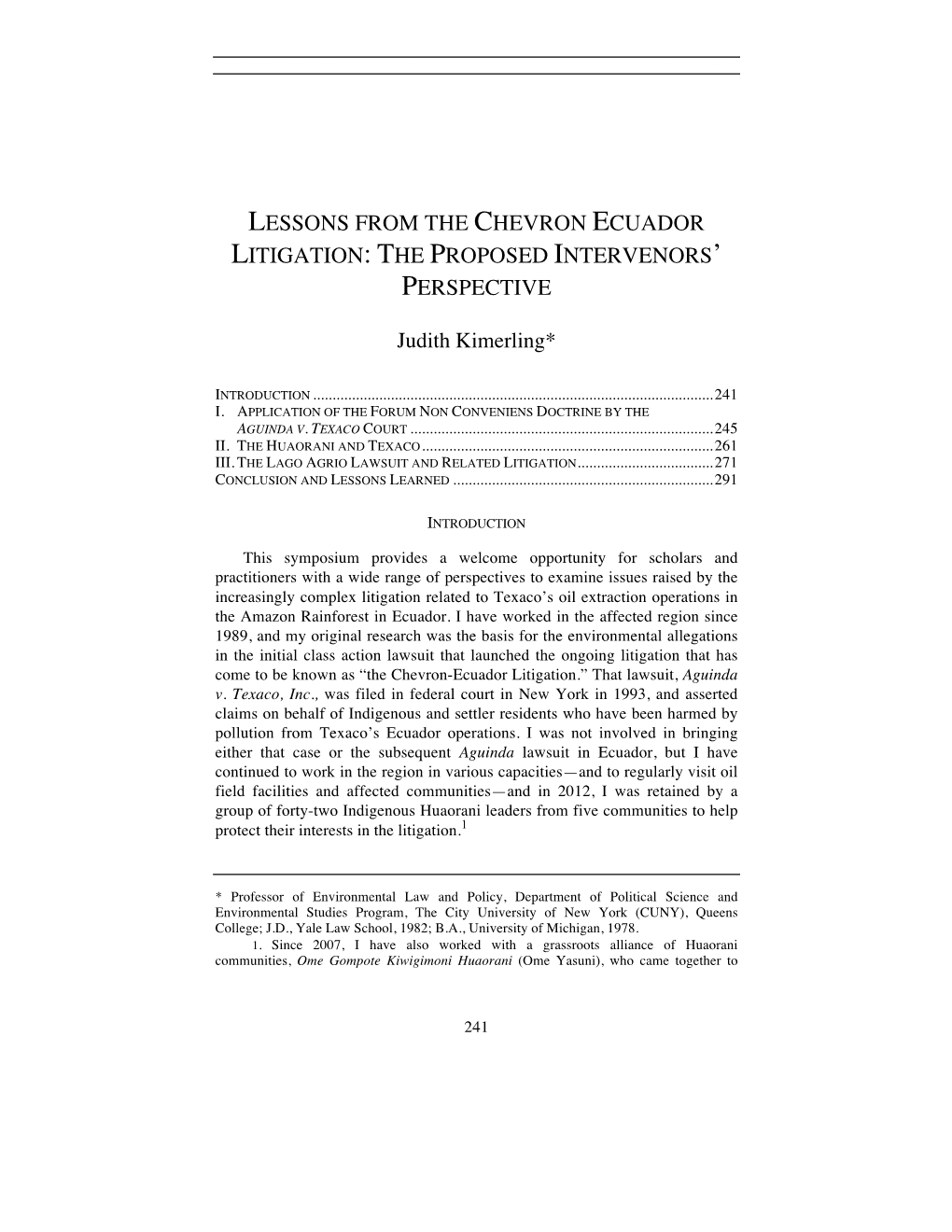 Lessons from the Chevron Ecuador Litigation: the Proposed Intervenors’ Perspective