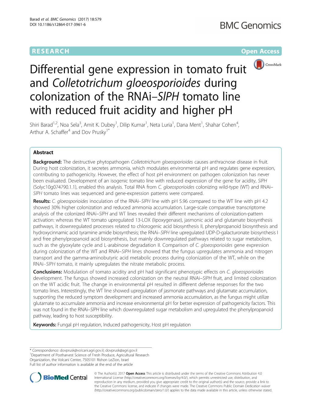 Differential Gene Expression in Tomato Fruit and Colletotrichum