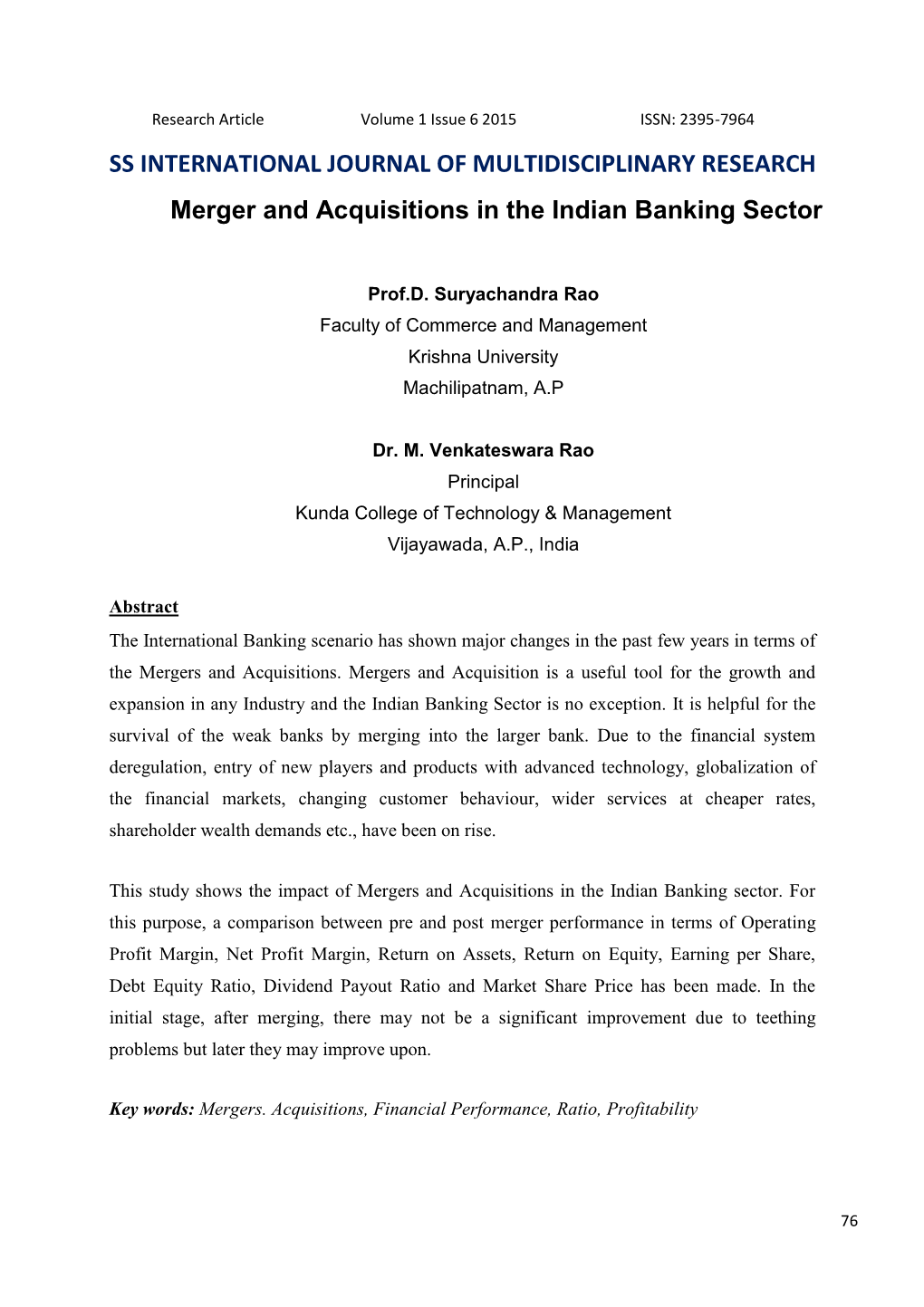 Merger and Acquisitions in the Indian Banking Sector