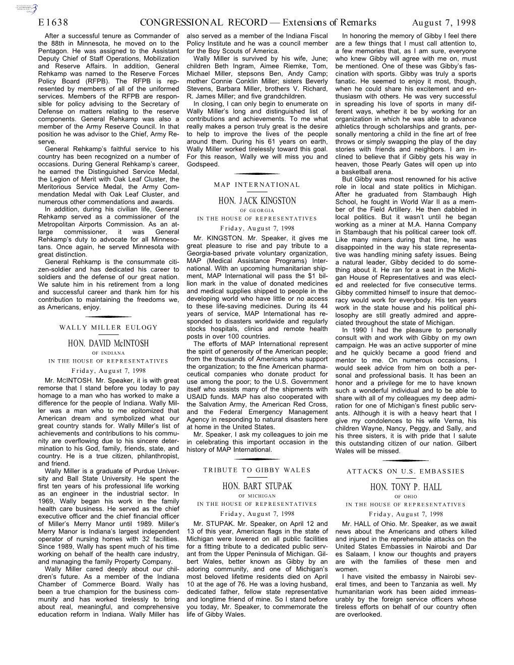 CONGRESSIONAL RECORD— Extensions of Remarks E1638 HON