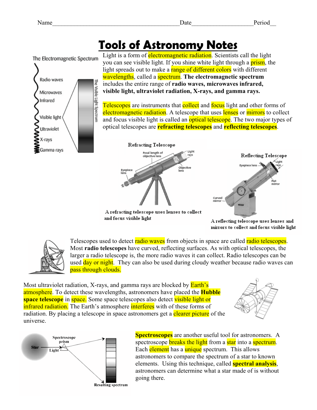 Tools of Astronomy Notes Light Is a Form of Electromagnetic Radiation