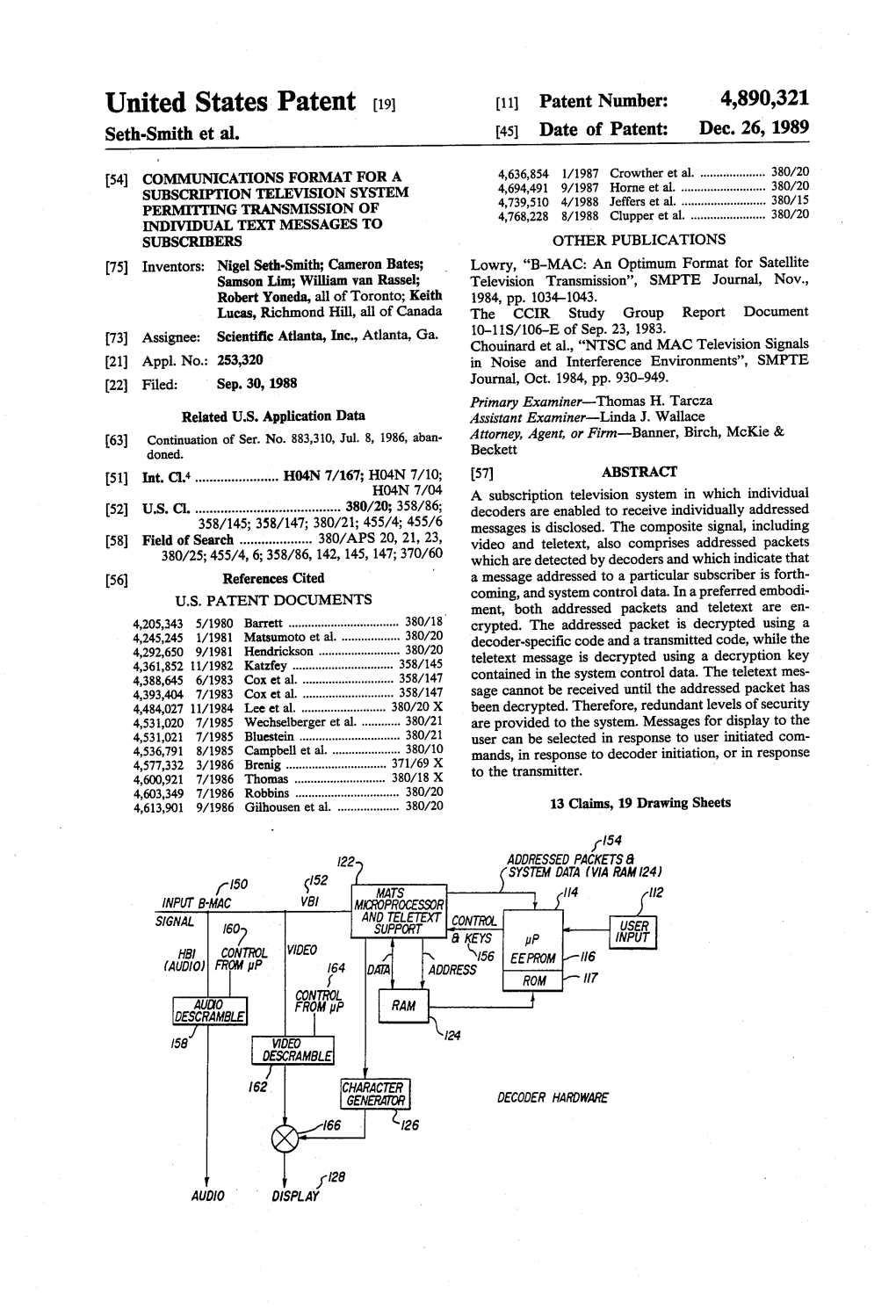 United States Patent (19) 11 Patent Number: 4,890,321 Seth-Smith Et Al