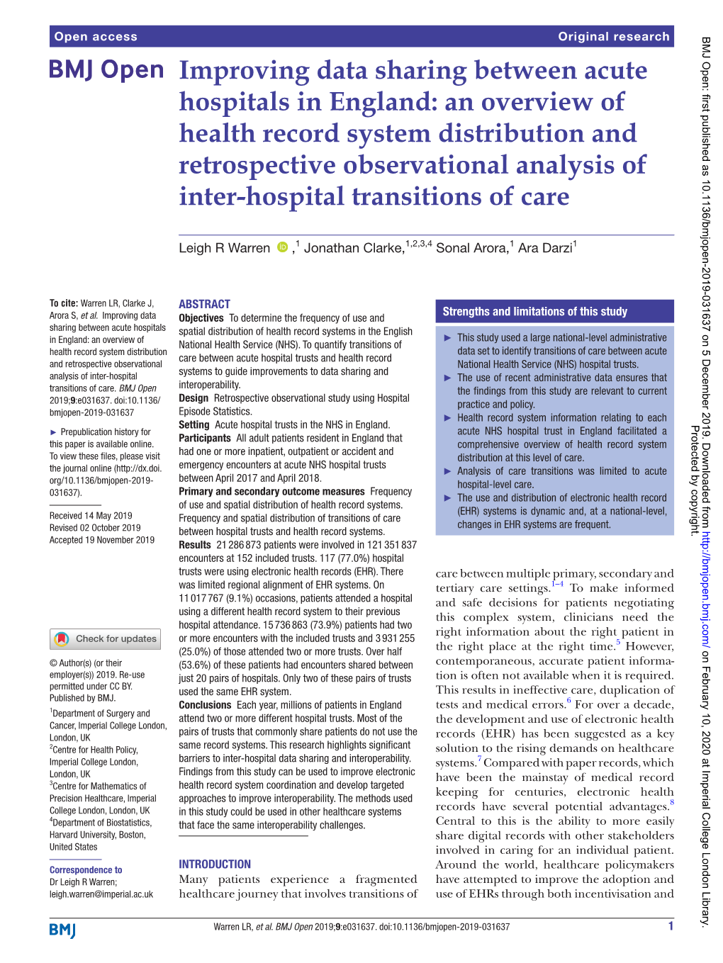 Improving Data Sharing Between Acute Hospitals in England